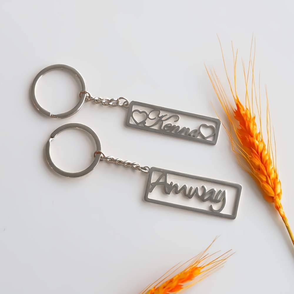 Personalized Long Rectangular Name Keychain with Heart Charm